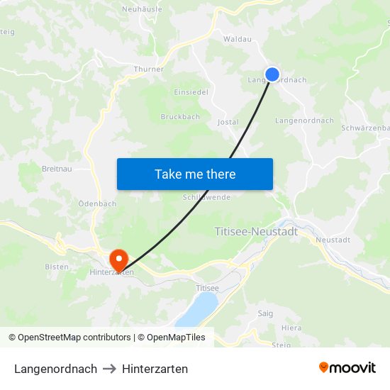 Langenordnach to Hinterzarten map