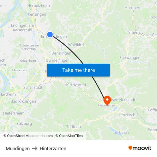 Mundingen to Hinterzarten map