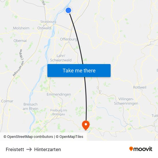 Freistett to Hinterzarten map