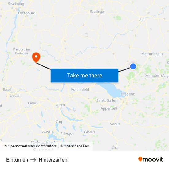 Eintürnen to Hinterzarten map