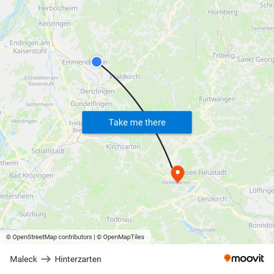 Maleck to Hinterzarten map