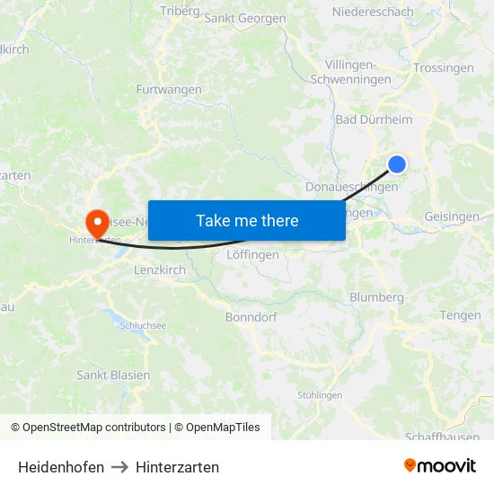 Heidenhofen to Hinterzarten map