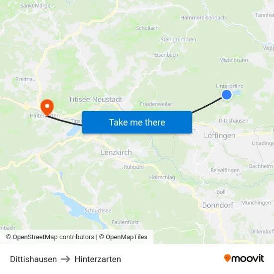 Dittishausen to Hinterzarten map