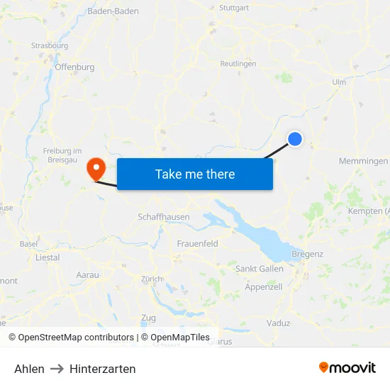 Ahlen to Hinterzarten map