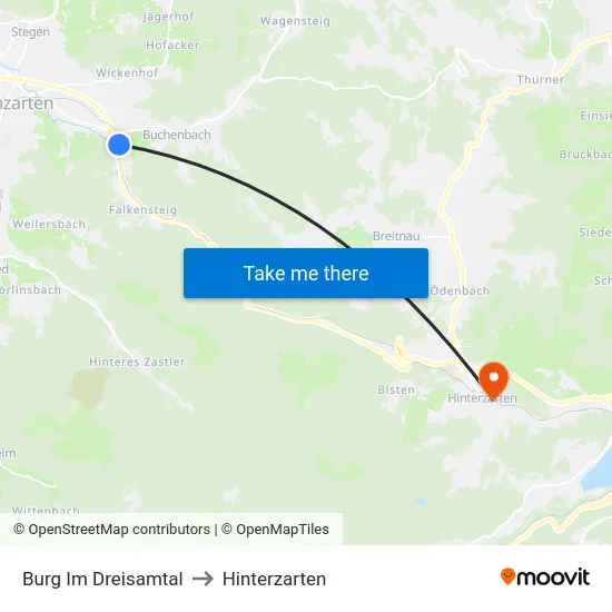 Burg Im Dreisamtal to Hinterzarten map
