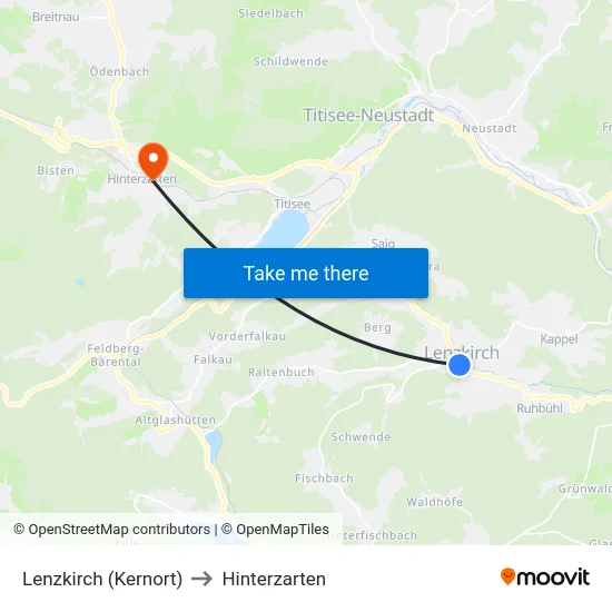 Lenzkirch (Kernort) to Hinterzarten map