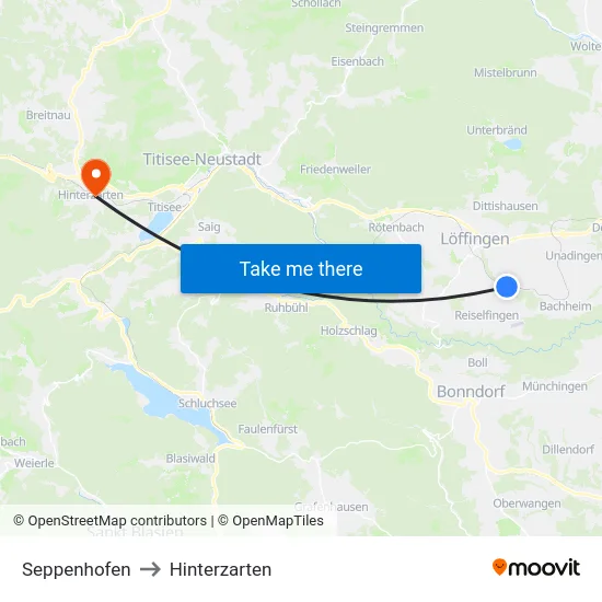 Seppenhofen to Hinterzarten map
