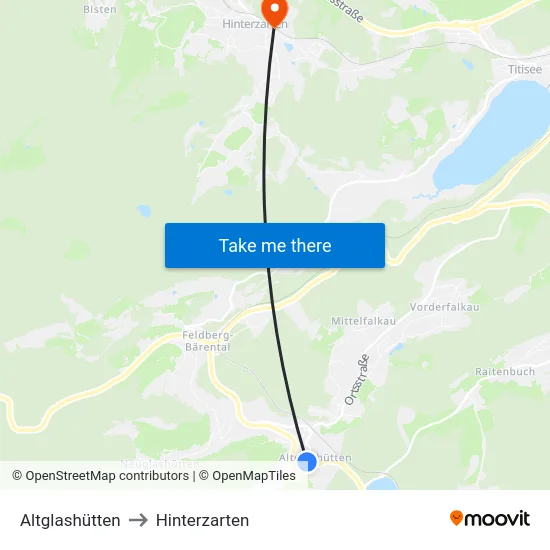 Altglashütten to Hinterzarten map