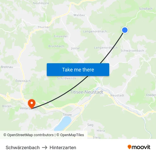 Schwärzenbach to Hinterzarten map