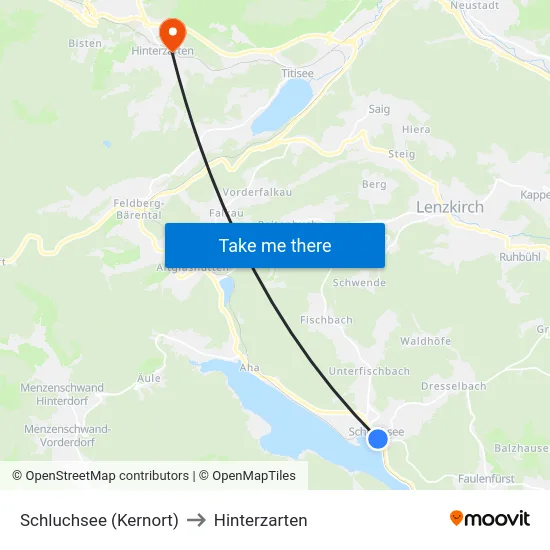 Schluchsee (Kernort) to Hinterzarten map