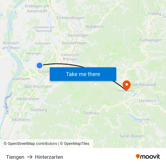 Tiengen to Hinterzarten map
