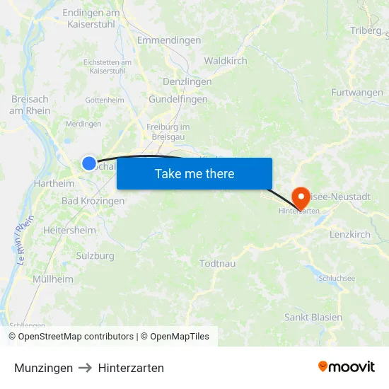 Munzingen to Hinterzarten map
