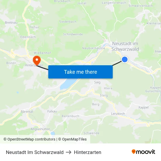 Neustadt Im Schwarzwald to Hinterzarten map