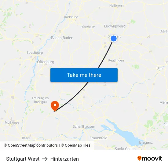 Stuttgart-West to Hinterzarten map