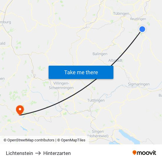 Lichtenstein to Hinterzarten map