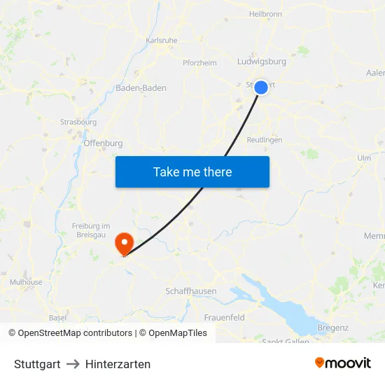 Stuttgart to Hinterzarten map