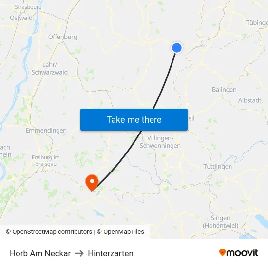 Horb Am Neckar to Hinterzarten map