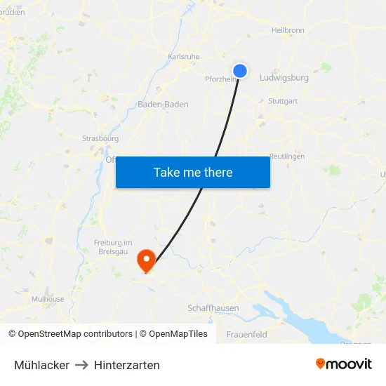 Mühlacker to Hinterzarten map