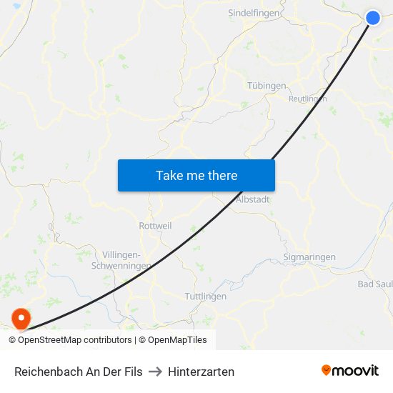 Reichenbach An Der Fils to Hinterzarten map