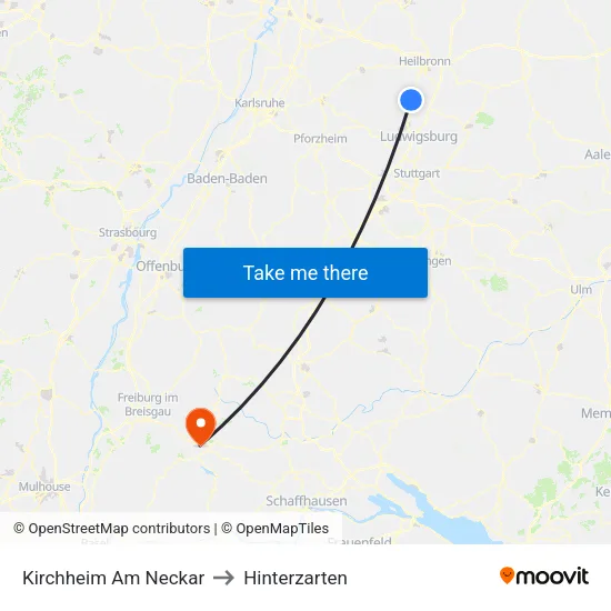 Kirchheim Am Neckar to Hinterzarten map