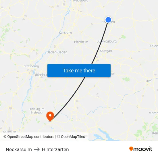 Neckarsulm to Hinterzarten map