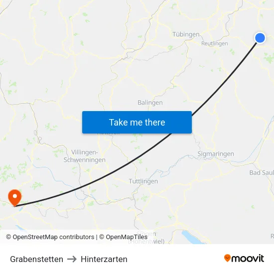 Grabenstetten to Hinterzarten map