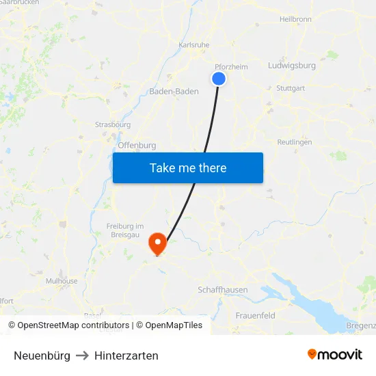 Neuenbürg to Hinterzarten map