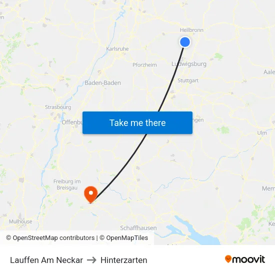 Lauffen Am Neckar to Hinterzarten map