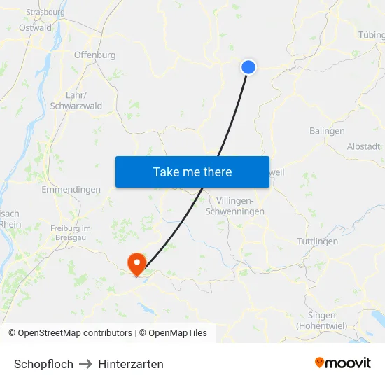 Schopfloch to Hinterzarten map
