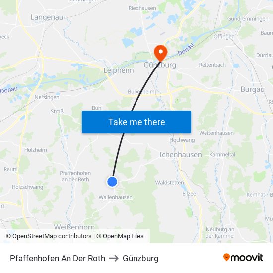 Pfaffenhofen An Der Roth to Günzburg map