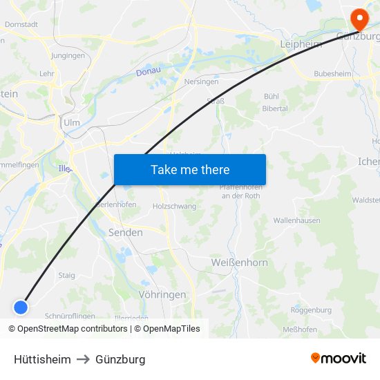 Hüttisheim to Günzburg map