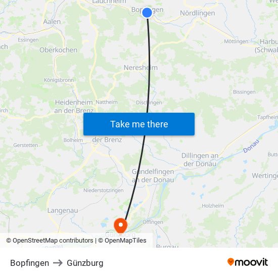 Bopfingen to Günzburg map