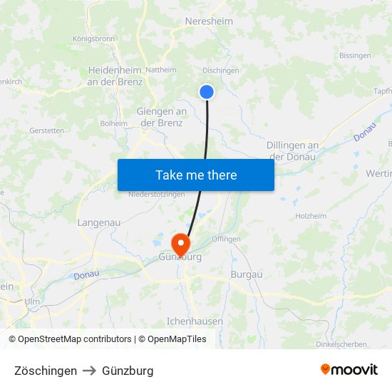 Zöschingen to Günzburg map