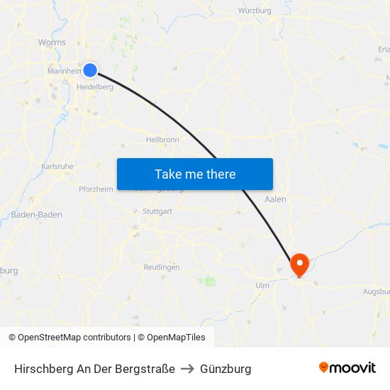 Hirschberg An Der Bergstraße to Günzburg map