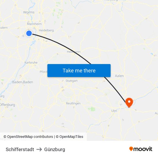 Schifferstadt to Günzburg map