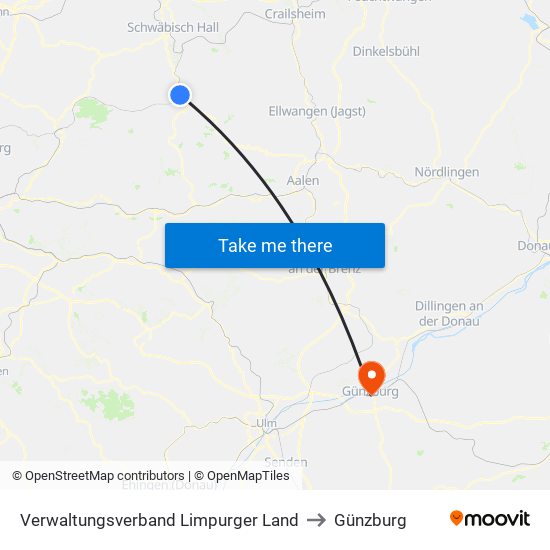 Verwaltungsverband Limpurger Land to Günzburg map