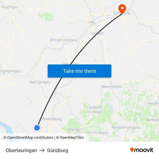 Oberteuringen to Günzburg map