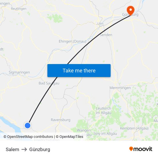 Salem to Günzburg map