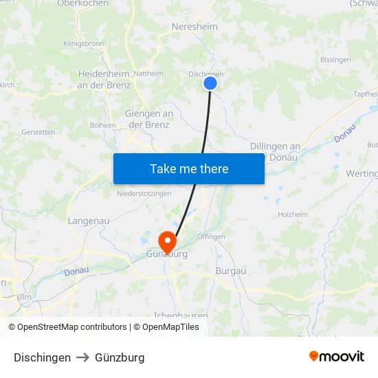 Dischingen to Günzburg map