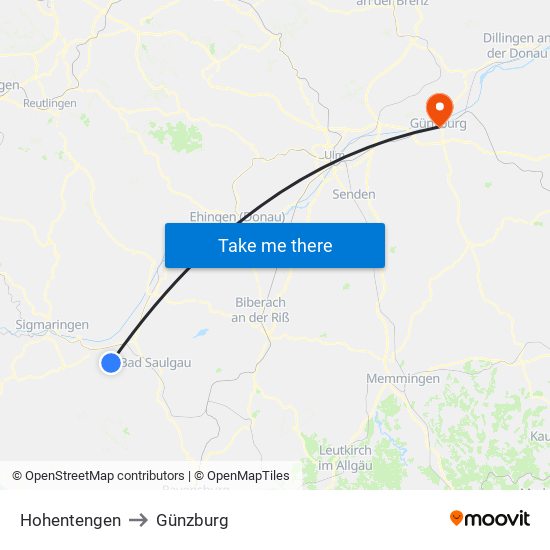 Hohentengen to Günzburg map