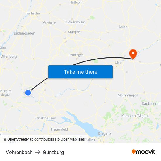Vöhrenbach to Günzburg map