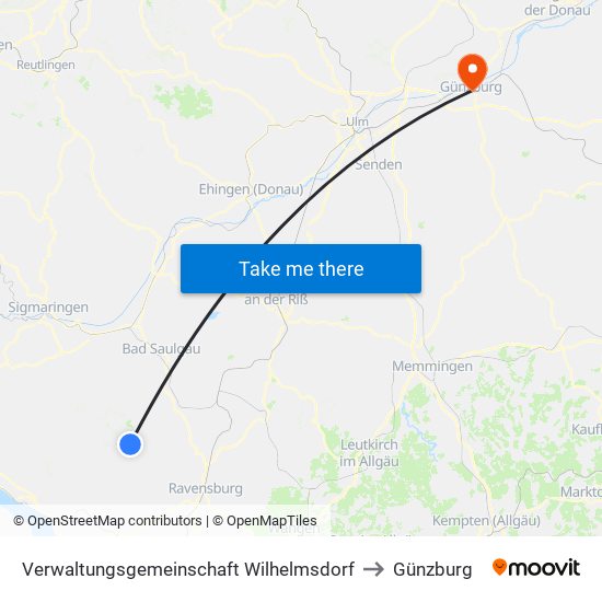 Verwaltungsgemeinschaft Wilhelmsdorf to Günzburg map