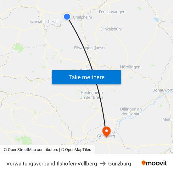 Verwaltungsverband Ilshofen-Vellberg to Günzburg map