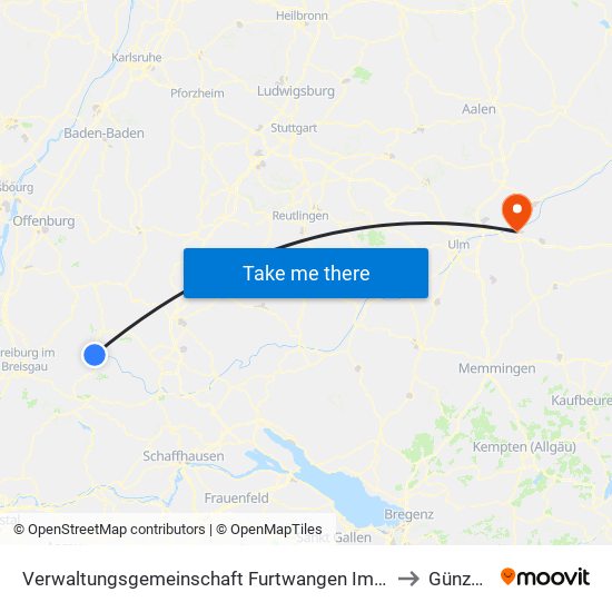 Verwaltungsgemeinschaft Furtwangen Im Schwarzwald to Günzburg map