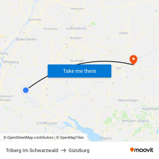Triberg Im Schwarzwald to Günzburg map