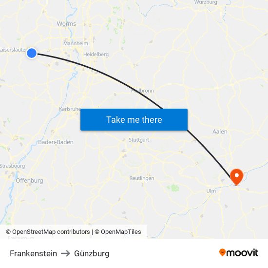 Frankenstein to Günzburg map