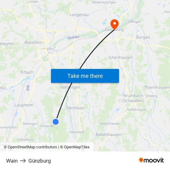 Wain to Günzburg map