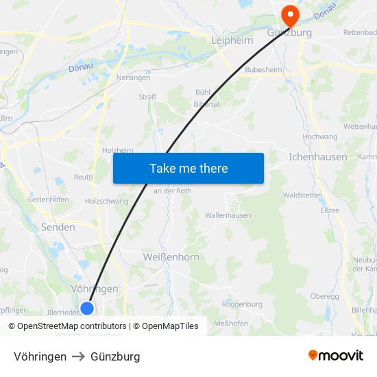 Vöhringen to Günzburg map