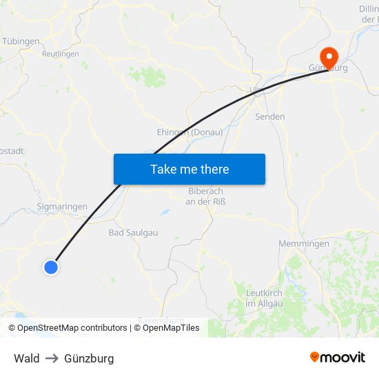 Wald to Günzburg map