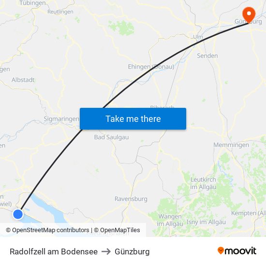 Radolfzell am Bodensee to Günzburg map